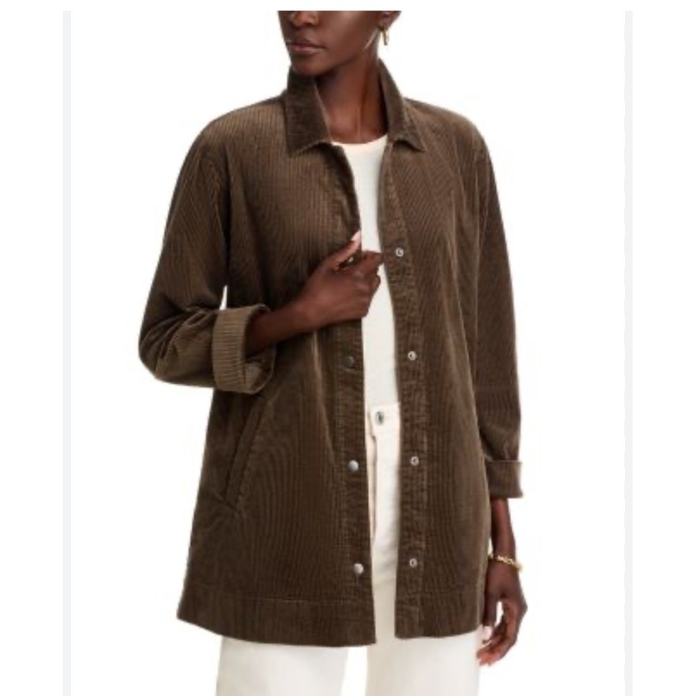 EILEEN FISHER Brown Corduroy Button Front Long Sleeve Blazer Jacket Women's M